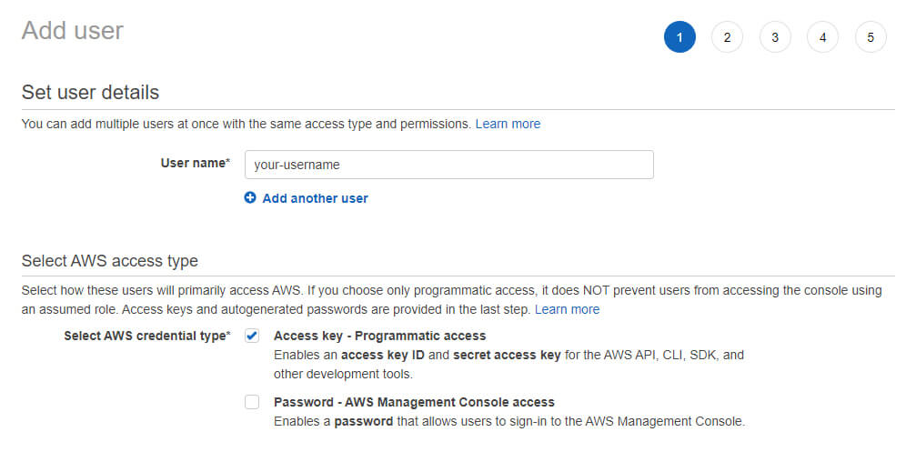 AWS portal IAM user creation