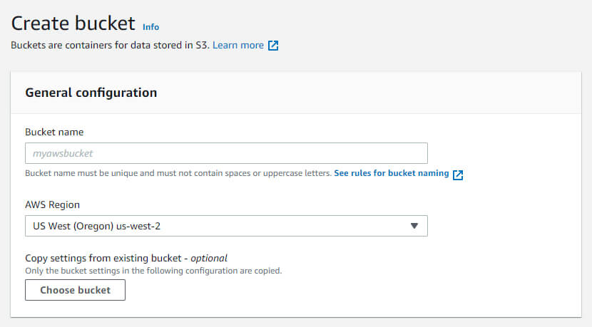 AWS portal create S3 bucket