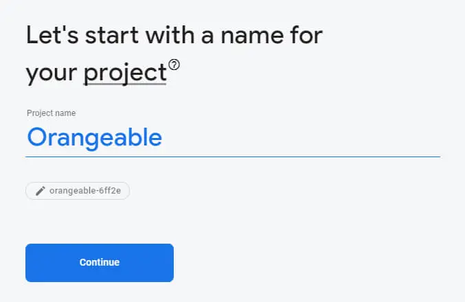 Firebase console add project name